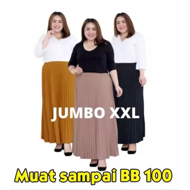 Rok Plisket Dewasa Jumbo Lipatan Rempel Jersey Premium