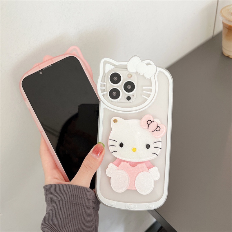 Yh case Handphone Motif Hello Kitty Dengan Cermin makeup Untuk iphone 13 12 11 Pro Max XS XR 8plus iphone 12pro