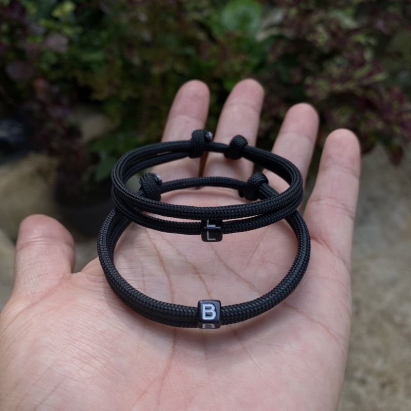 Gelang Couple Inisial Huruf Nama Pria Wanita Alfabet Kapel Copel Tali Paracord 4mm Bracelet Pasangan Pacar Kado Gift Custom