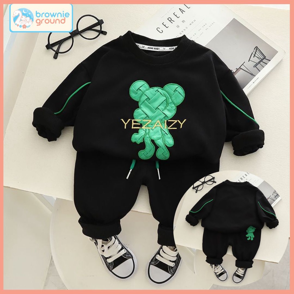 READY!!! setelan jaket import anak laki laki motif BLACK YEZAIZY usia 0-5 tahun keren premium / brownieground