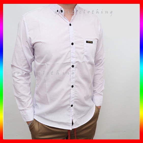 Baju Kemeja Pria Lengan Panjang Polos Hijau Tosca Katun Toska Premium Distro Kasual Formal XL |DF13-PUTIH