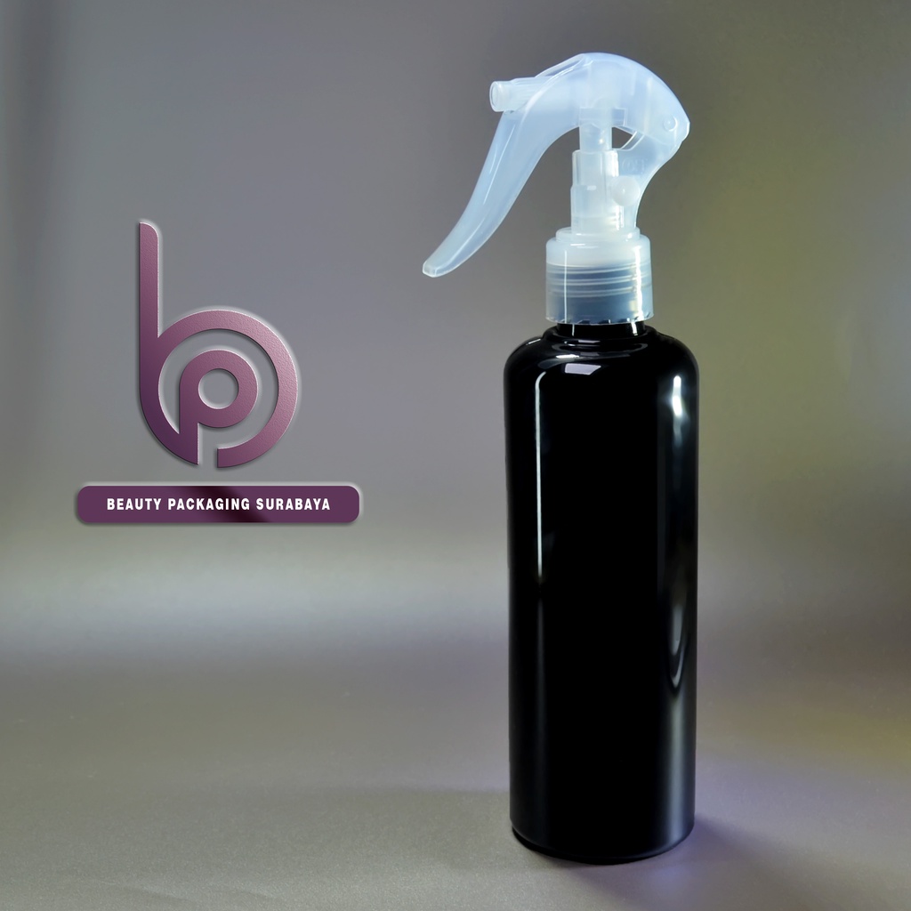 Botol Plastik PET 250ml BR Hitam Tutup Spray Trigger Bebek Semprot