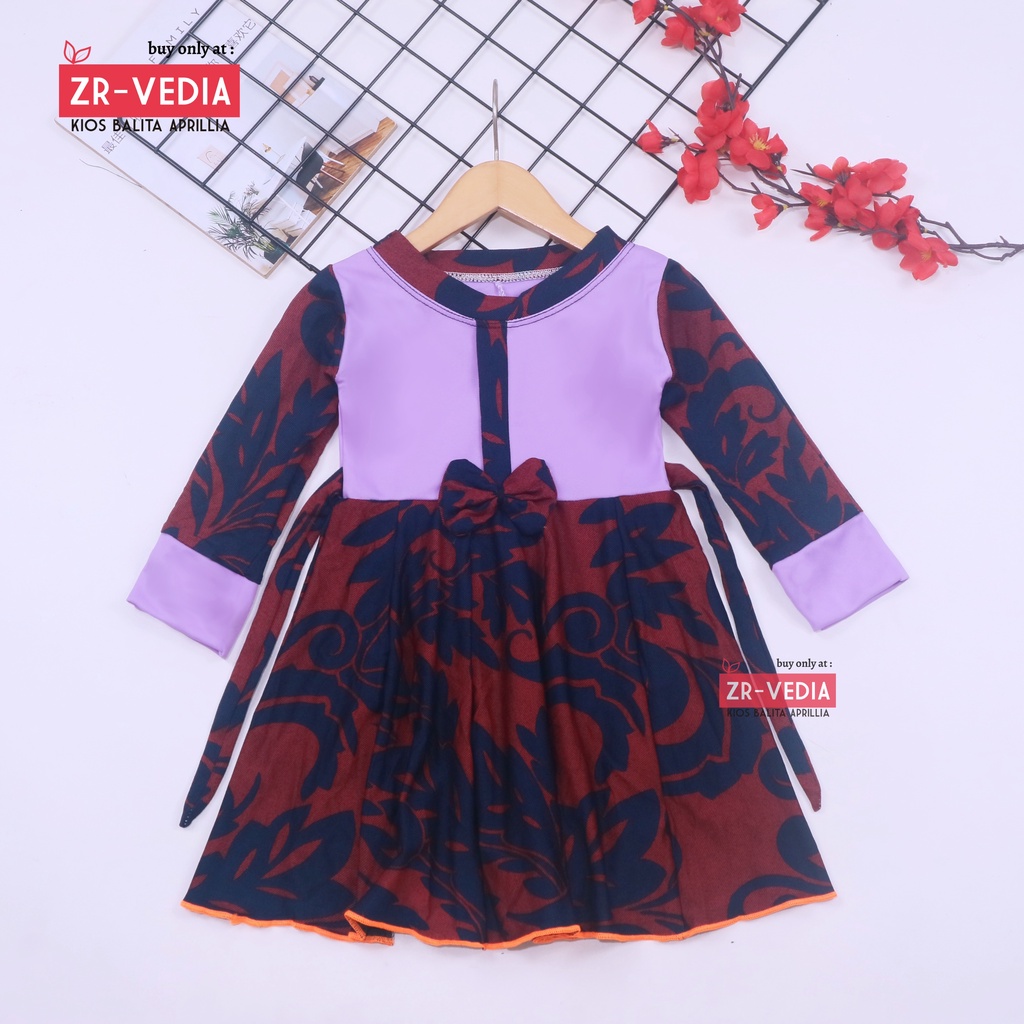 [BATIK] Dress Valencia uk 1-4 Tahun / Dres Lengan Panjang Pesta Baju Anak Perempuan Fashion Kids Motif Adem