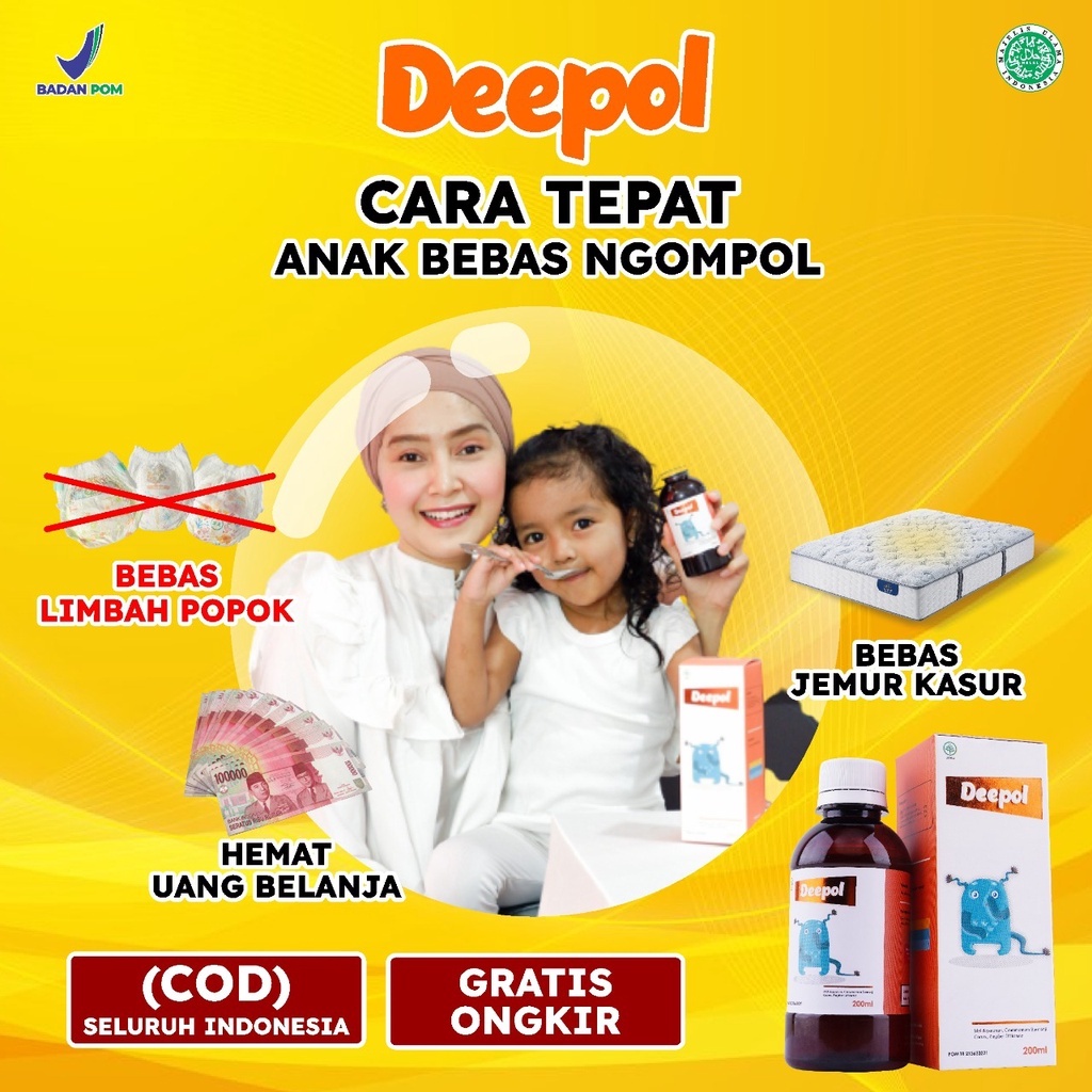 Deepol - Depol 100% Original Madu Anti Ngompol Ompol &amp; Perlancar Saluran Pencernaan Anti Kembung &amp; Sembelit Anak &amp; Bayi Isi 200ml