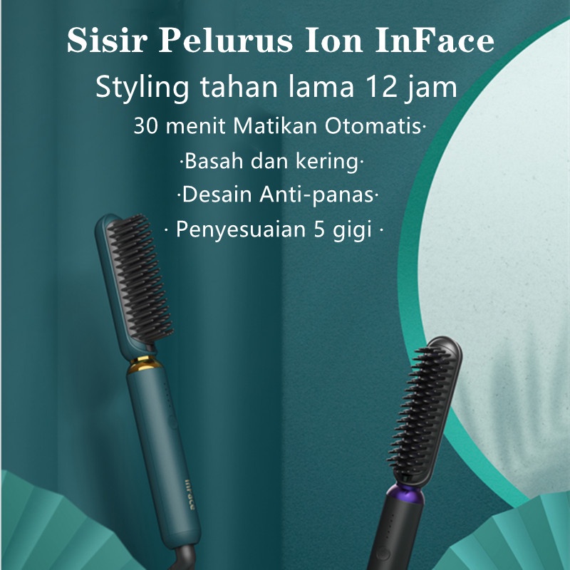 INFACE Catokan Sisir Pelurus Rambut alat catok rambut Curly Rambut catokan 2 in 1 Wet Dry Dual Use 25 Watts ZH10D