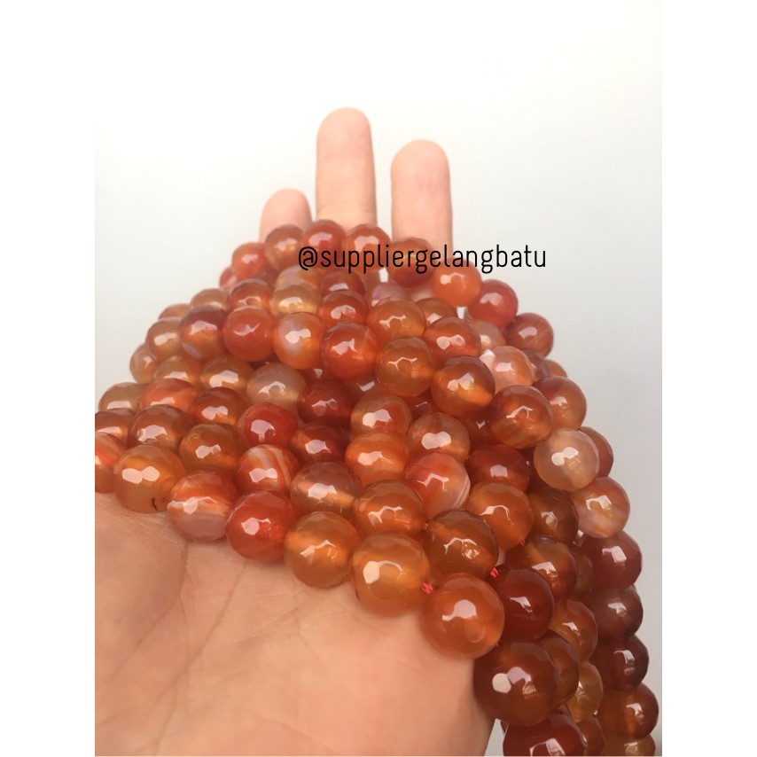 batu beads CUTTING 12mm orange carnelian faceted agate oren aksesoris fashionita wanita pria craft