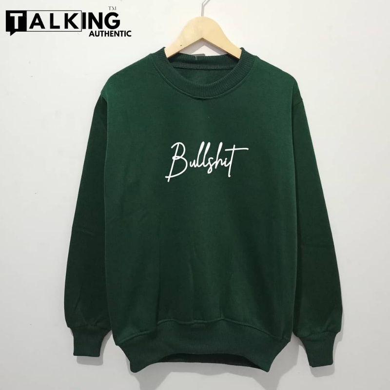 Sweater Pria Simple Crewneck Pria Wanita Keren Hits Murah BULLSHIT Hitam New Simple  BTS Katun Ori