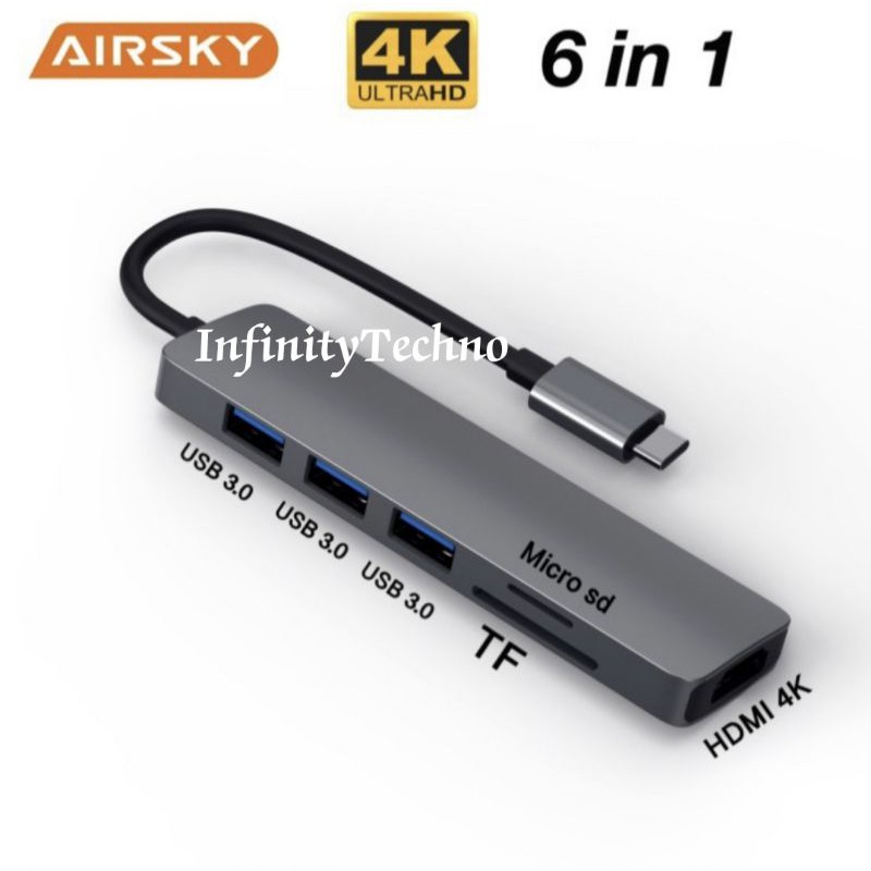 6 in 1 USB 3.0 Type-C to HDMI - PD TF Micro SD