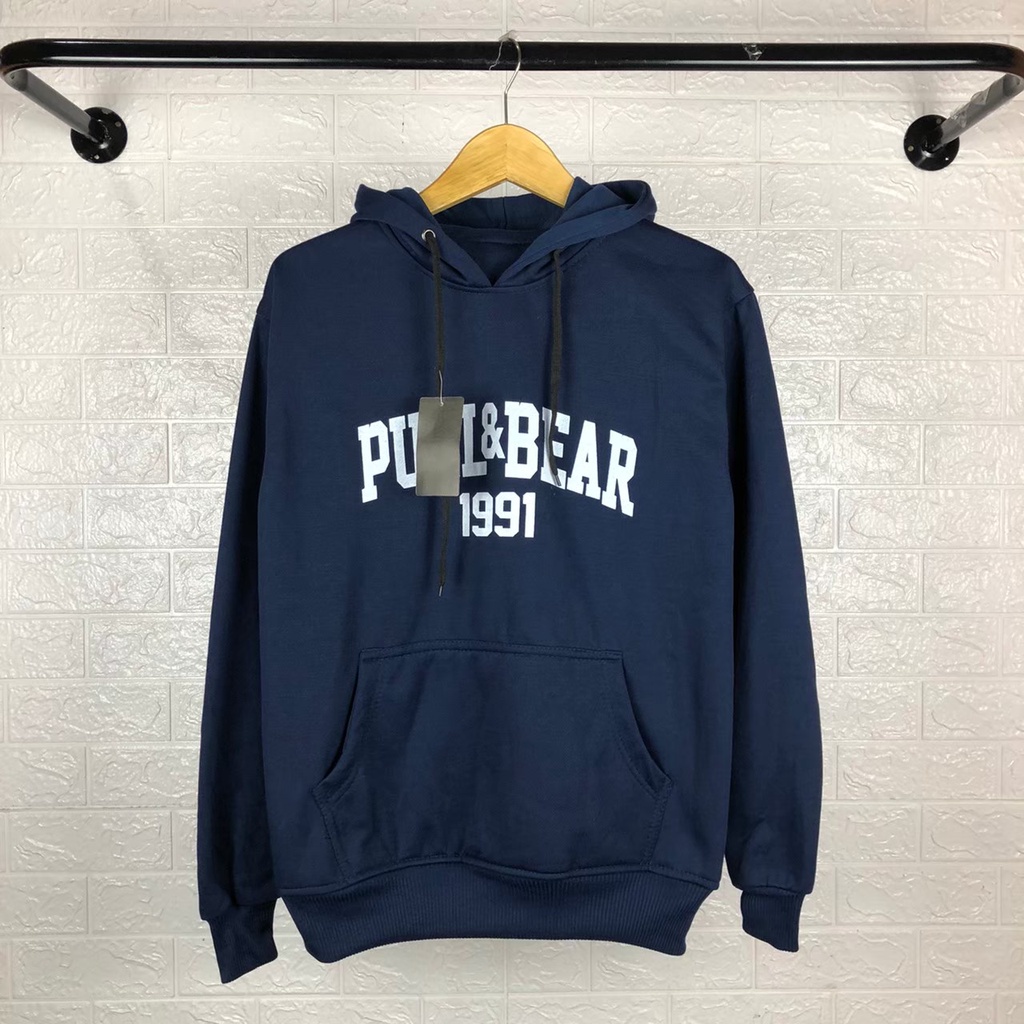 Sweater Hoodie Pria Distro Pull &amp; Bear Sablon Camo Warna Hitam Tebal Size M L XL