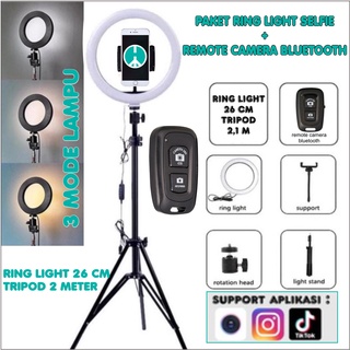 paket selfie paket tiktok MIXIO Ring Light 26cm + Light Stand Tripod 2M Selfie Livestreamer - PAKET remote camera bluetooth