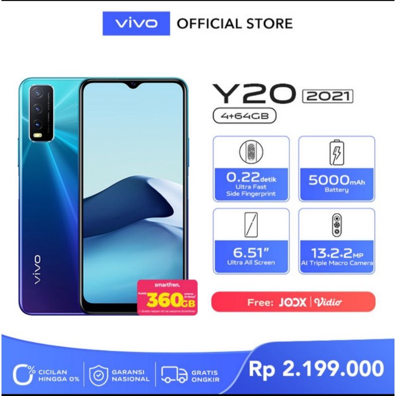 Vivo Y20 2021Ram 4/64Gb 5000mah, side fingerprint