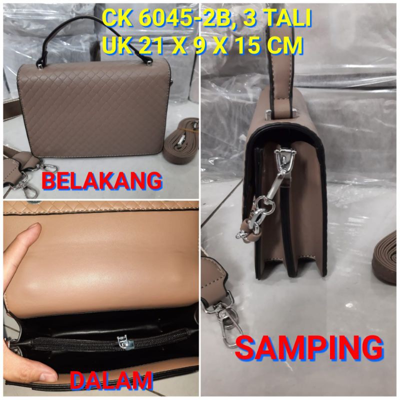 Tas fashion ck 6045-2B ANYAM &amp; 6045-2 polos import 3 tali kulit dove uk21x9x15cm handabags selempang