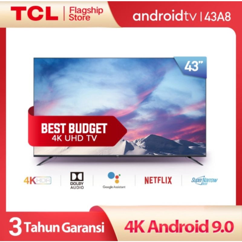 TCL 43 INCH-UHD-SMART ANDROID 9.0 LED TV TCL 43A8