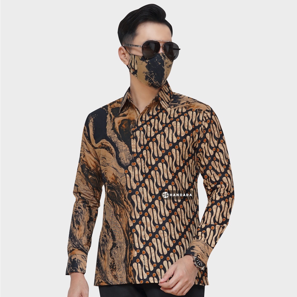 Baju Kemeja Batik Pria Lengan Panjang Slim Fit Premium Modern Full Furing Katun Halus Original Handara Motif Prg. Marmer HB-199