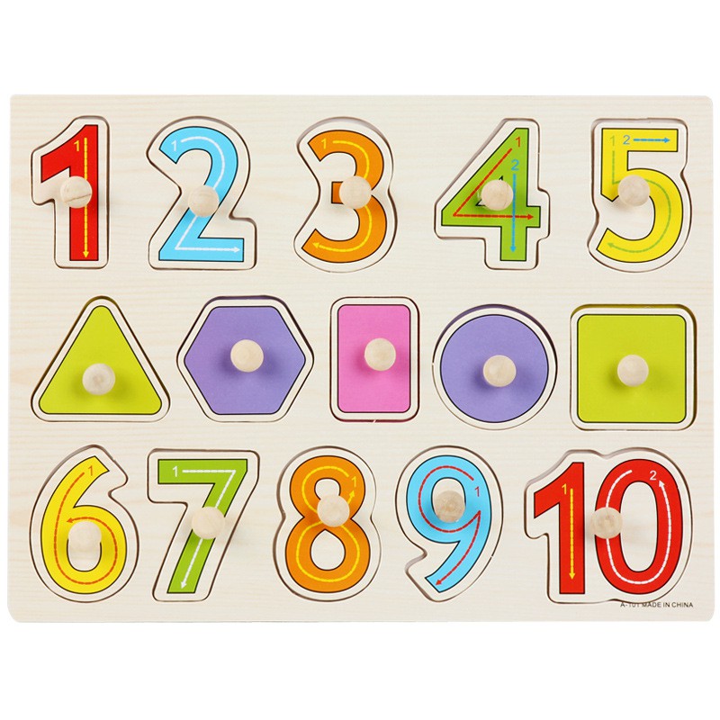 BP-009 Puzzle Kayu Mainan Edukasi Knob Anak Alfabet/Angka 3D