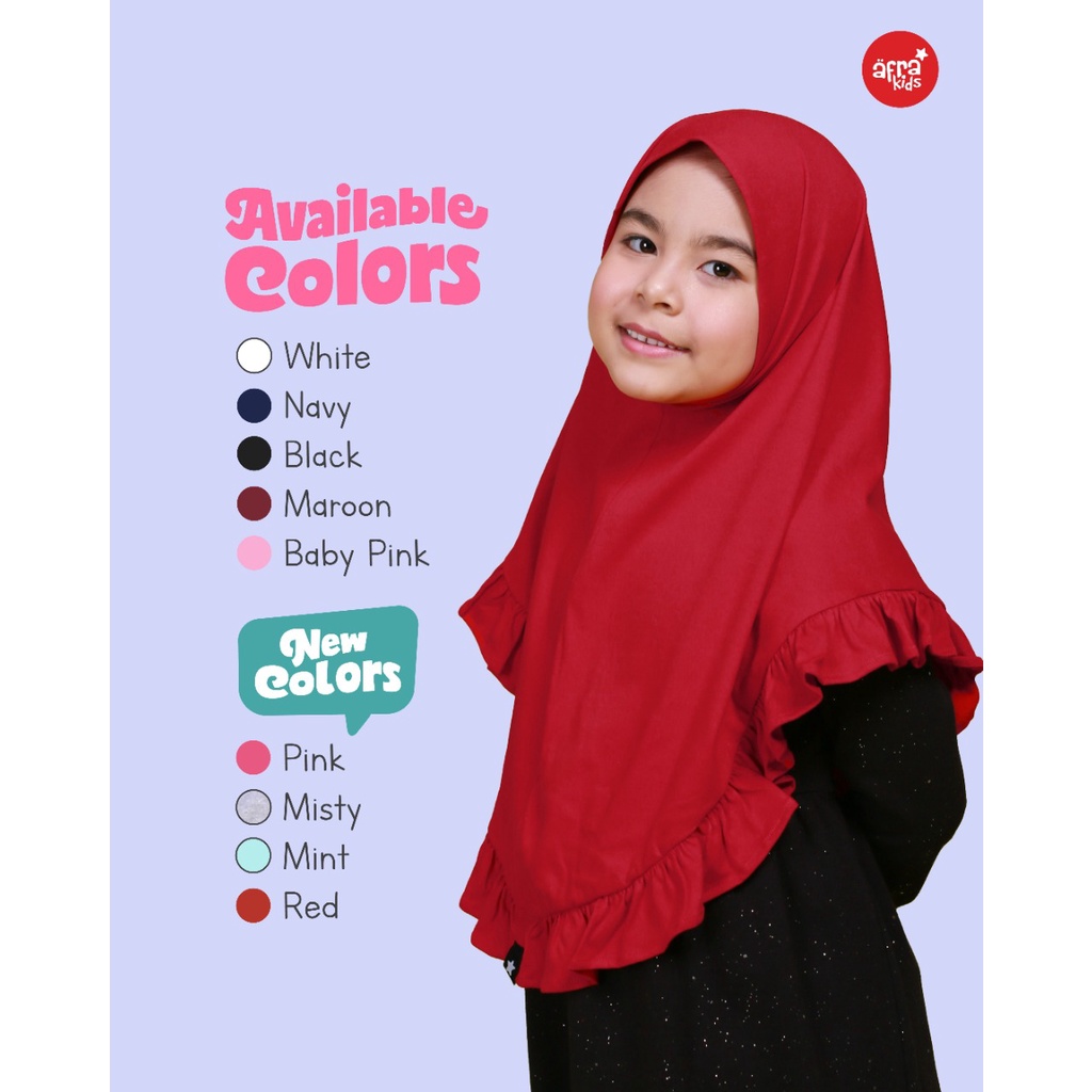 JILBAB AFRAKIDS RUFFLE JR001 JR002 JR003 JR004 JR005 JR006 JR007 JR008 JR009 SIZE S, M, L, XL &amp; XXL