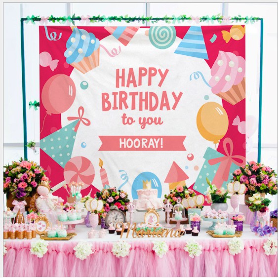 LATAR BACKGROUND DEKORASI ULANG TAHUN HAPPY BIRTHDAY PAJANGAN DINDING ULANG TAHUN 150x130