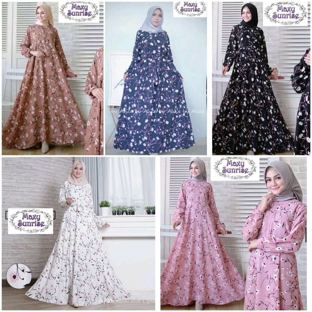 Sfs Gamis Sunrise Maxy Monalisa Syari Gaun Pesta Hijab Baju Muslim Modis Bunga Modern Simple Elegan