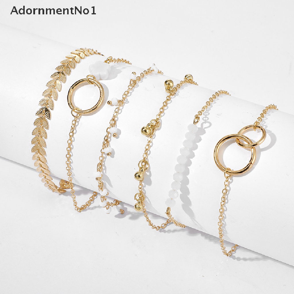 (AdornmentNo1) 6pcs / Set Gelang Tangan Rantai Gaya Boho Aksen Rumbai + Daun Untuk Perhiasan Wanita