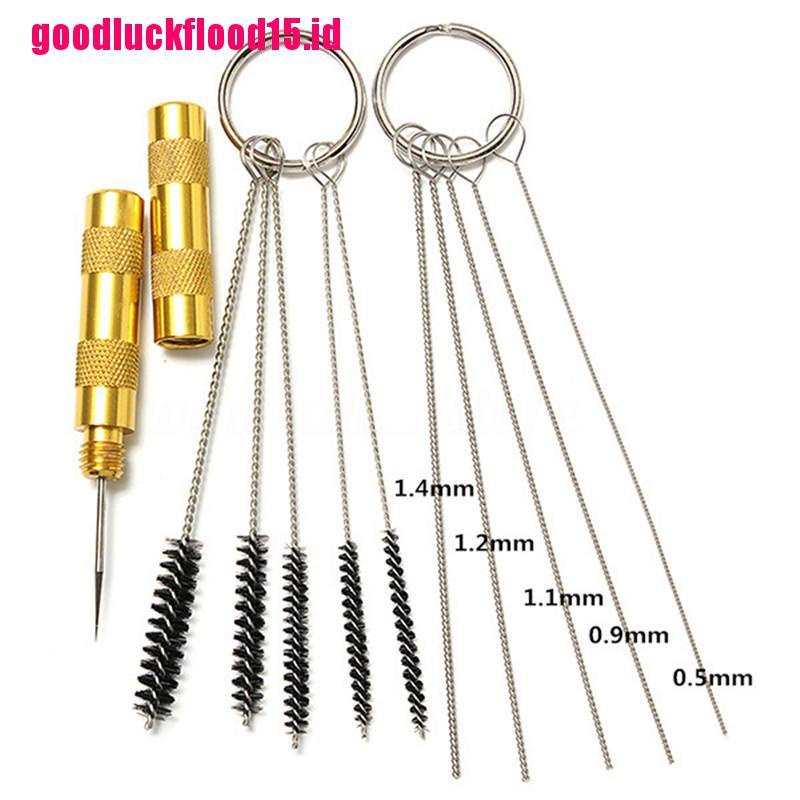 (LUCKID) 11pcs / Set Jarum + Sikat Pembersih Bahan Stainless steel Untuk Reparasi Airbrush Spray