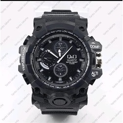 [SS-✅COD] JAM TANGAN PRIA SPORTY QO JARUM ANALOG STRAP RUBBER BLACK Q-1000