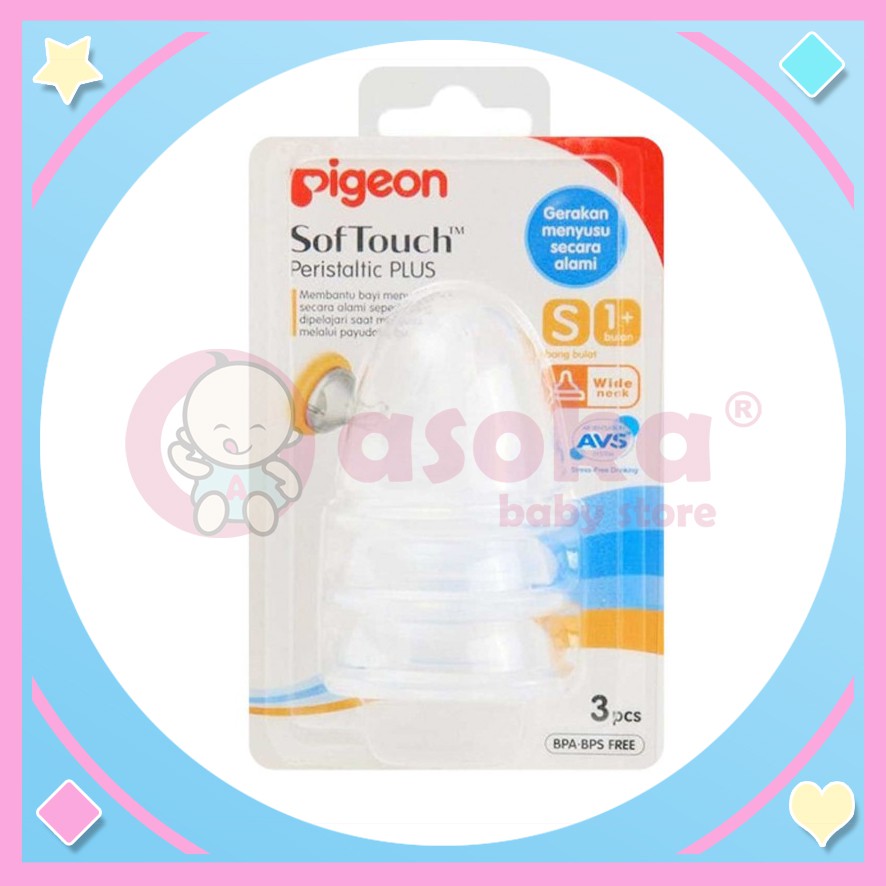 Pigeon Soft Touch Peristaltic Plus Nipple isi 3 Wide Neck Size S ASOKA