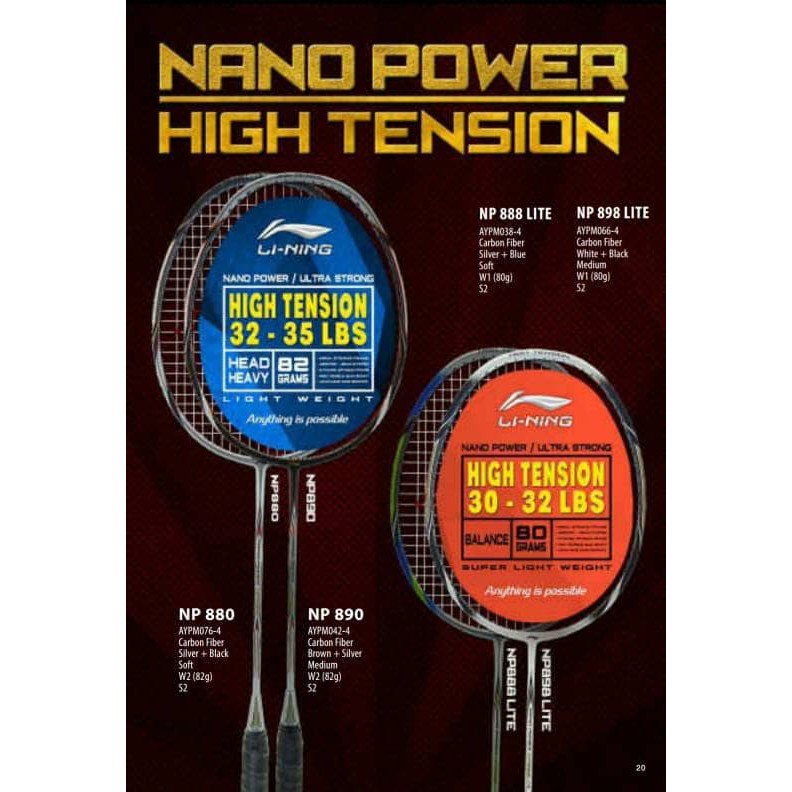 Raket BadmintonOriginal Lining Nano Power NP 898 NP898 Lite  