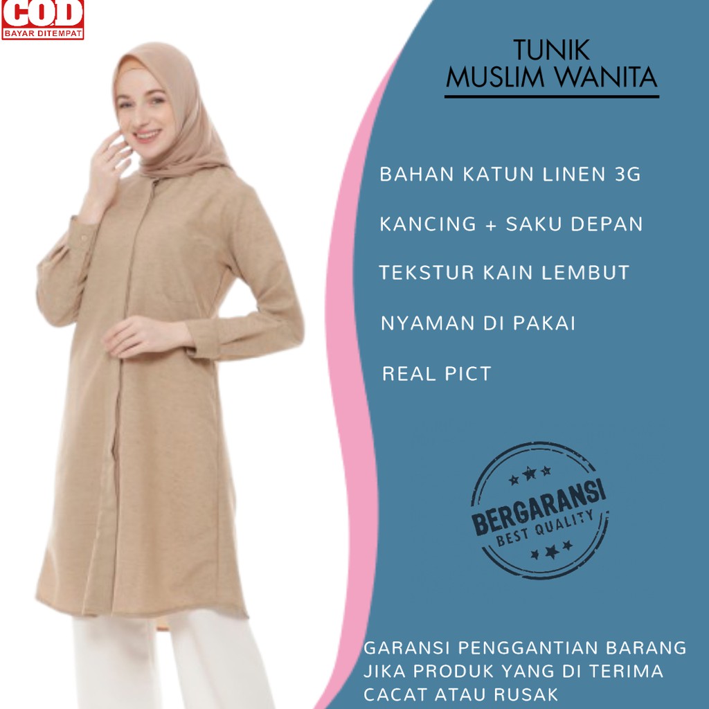 Baju Atasan Tunik Wanita Terbaru 2020 2021 Kekinian Original Murah Tunik Korea Muslimah Coklat TZ08