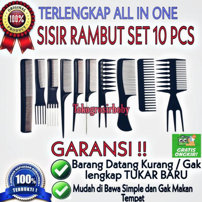 Sisir Rambut Wanita / Pria 1 Set Isi 10 Aneka Fungsi Merias dan Menata - 10PCS / SET original