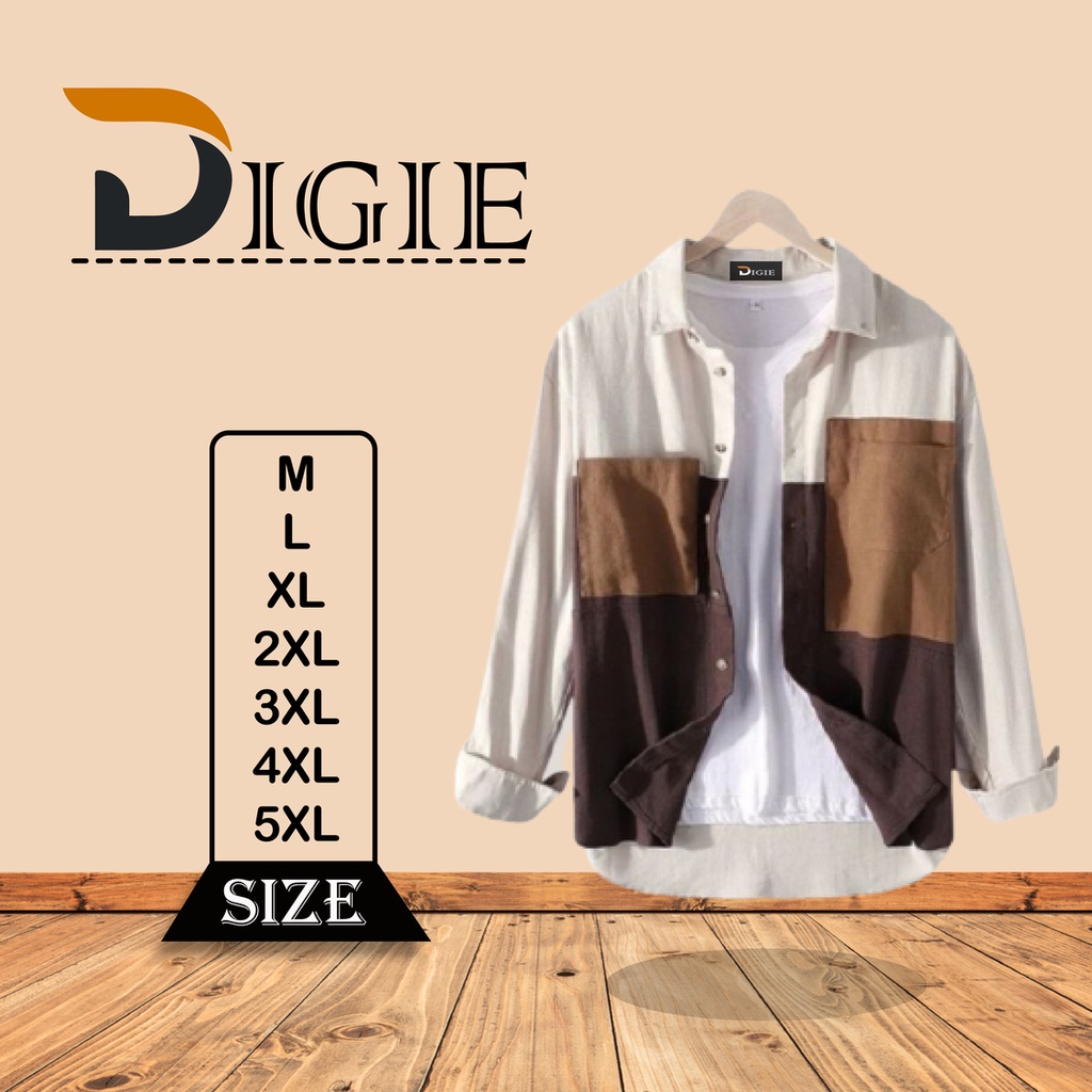 Kemeja Corduroy Pria Motif Cokelat