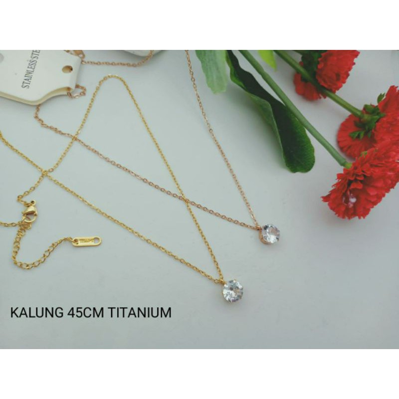 Fourfashion Kalung Titanium Wanita Rantai Batu Permata Anti Karat