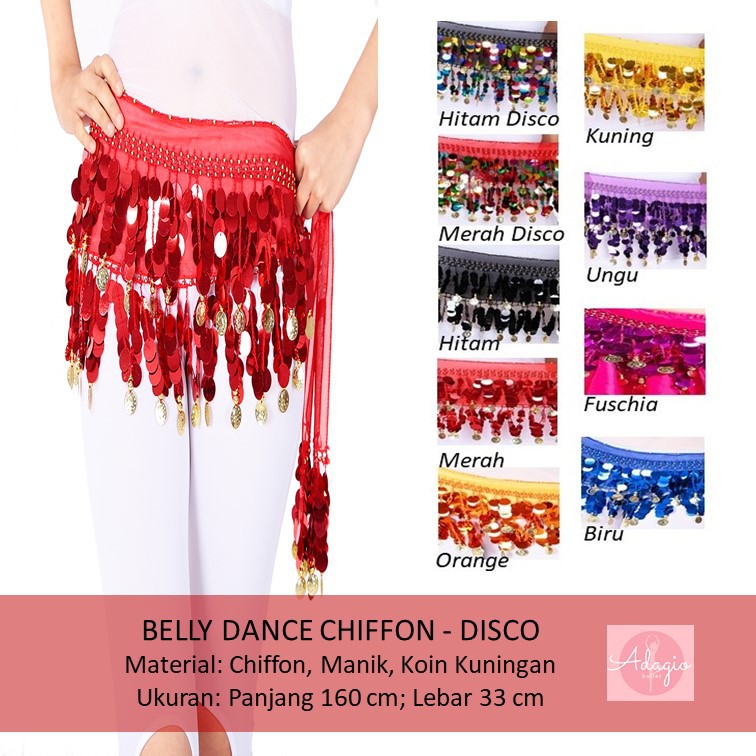 Belly Dance Hip Scarf Belt Sifon Chifon Selendang Tari Perut Murah Sequin Tribal Dance Pinggul Koin Emas Gold Coin Belly Beat Fusion Fit Fitness Gym Belt