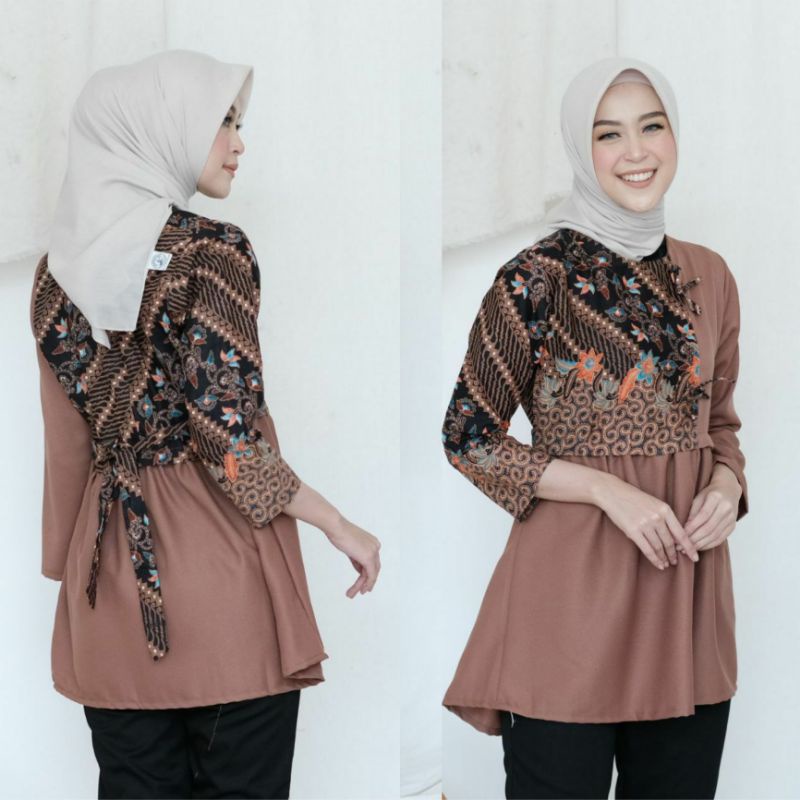 Batik wanita ASJ SA HRB026 Kenongo Kemeja Tosca Pendek-Isabel mocca