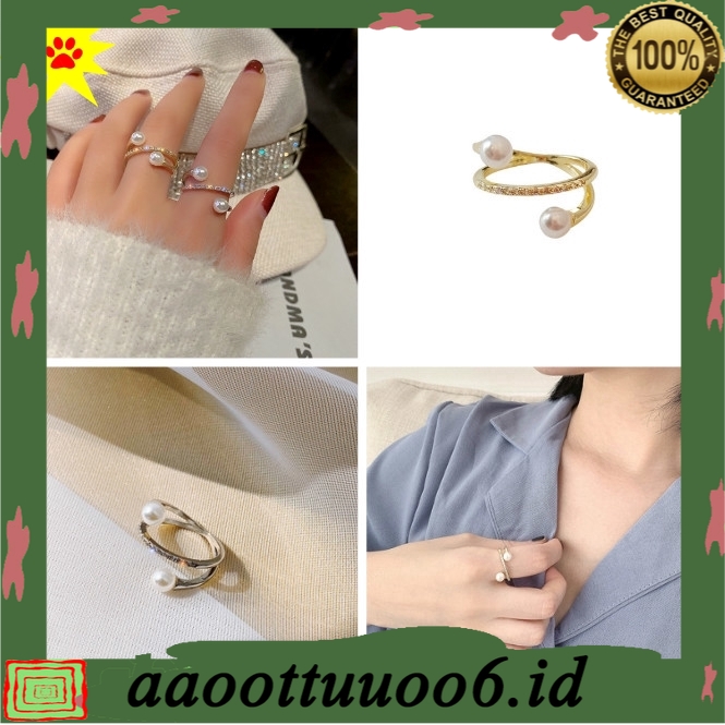 Cincin Terbuka Wanita Hias Mutiara Adjustable Gaya Vintage Untuk Pesta Pernikahan #261141322