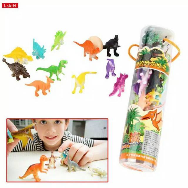 MOMBABY1 Figure Dinosaurus dan Tanaman 1 set dalam Tabung Kemasan