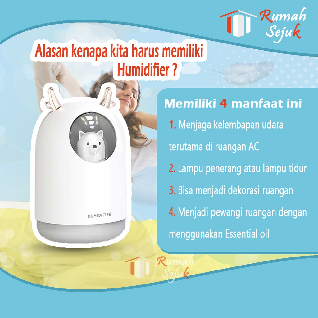 Air Humidifier Diffuser Aromaterapi Alat Pengharum Ruangan Difuser Disfuser Unik Lucu Humdifier Purifier Difusser Defuser Humidifer Humadifier Humudifier Dispuser Humifider Portable Mobil Car Uap Hiasan Kamar Lampu LED Free Gratis Oil RS-H7