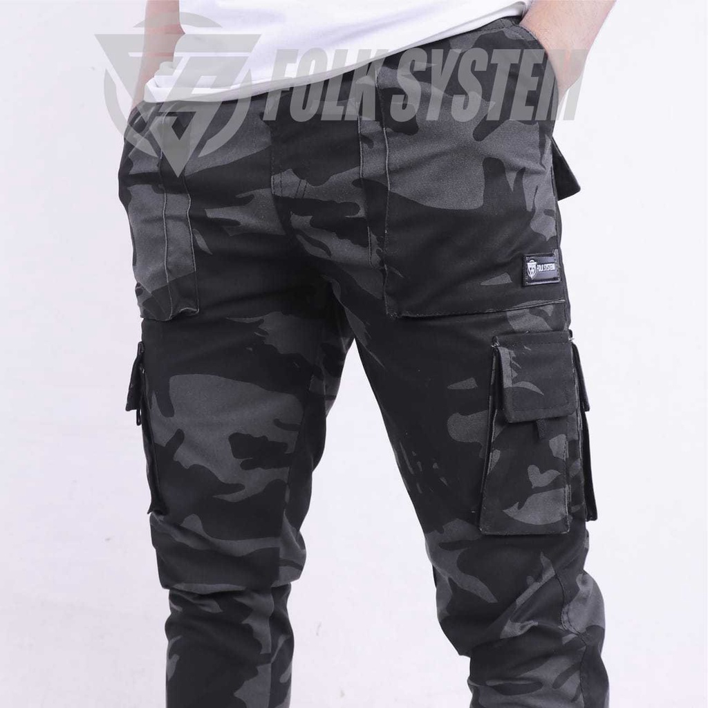 Celana panjang cargo jogger pria camo origianal folksystem