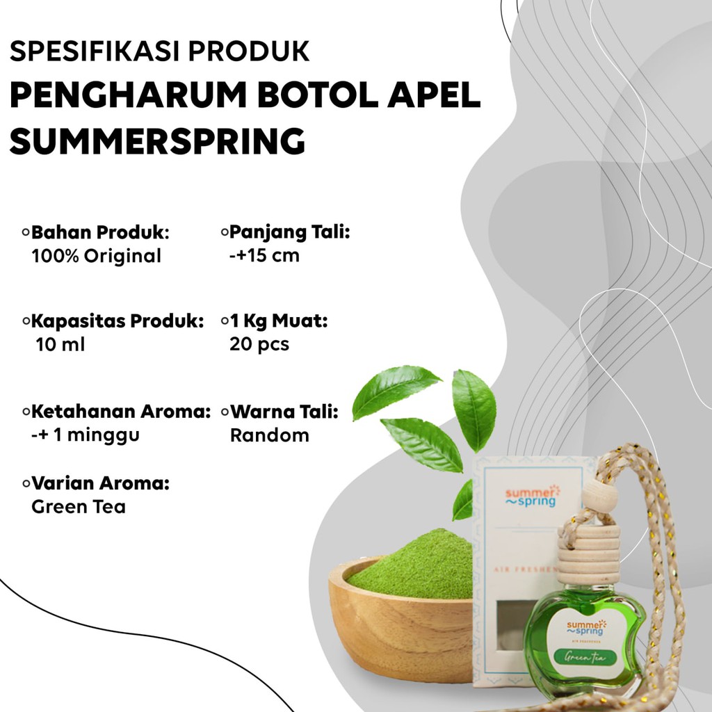 pewangi mobil / pengharum ruangan summerspring apel aroma green tea 10 ml