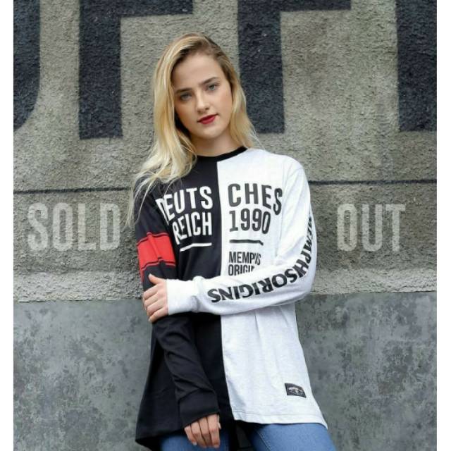 Kaos Distro Memphis Origins Lengan Panjang Pria Wanita Black White