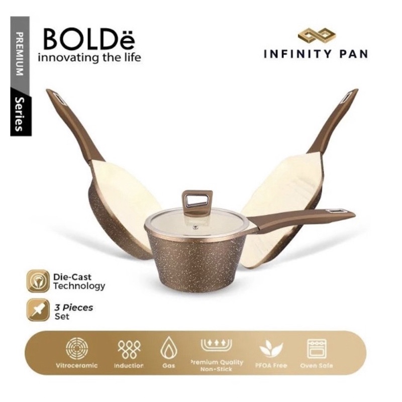 [ Bolde ] Wajan / Panci / Grillpan / Penggorengan INFINITY PAN set Bolde 3+1 Gold Frypan Saucepan