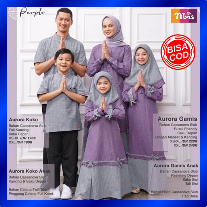Nibras Couple Sarimbit Aurora Purple Terbaru 2021 Baju Keluarga Muslim Koko Gamis Lebaran Promo Ori