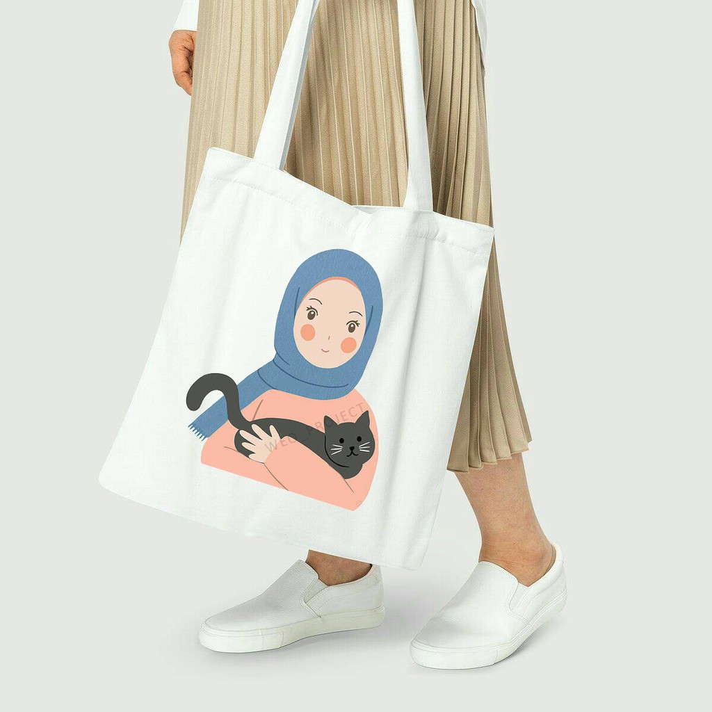 TOTE BAG KANVAS / TOTE BAG WANITA / TOTE BAG HIJAB ILUSTRASI