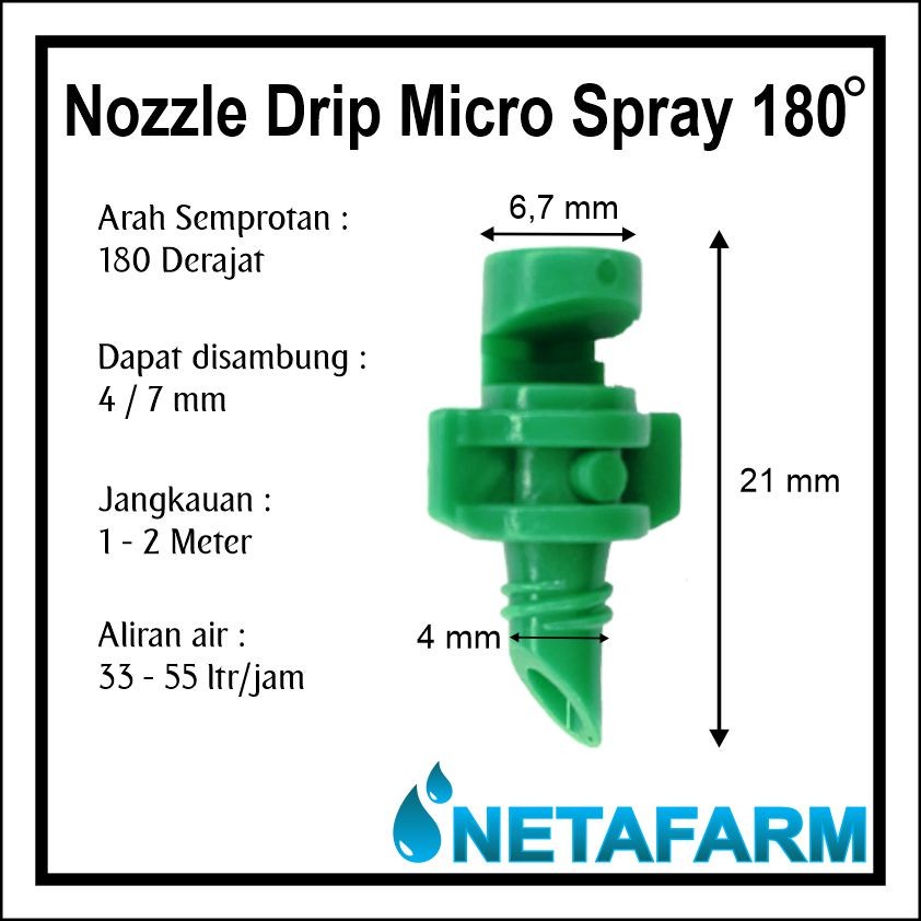 Nozzle Drip Micro Jet Spray Irigasi Hidroponik Sudut 180⁰ Hijau 10 pcs