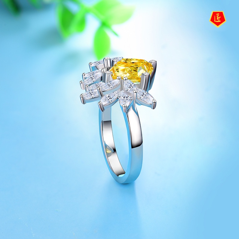 [Ready Stock]Fashion Flower Moissanite Yellow Diamond Ring