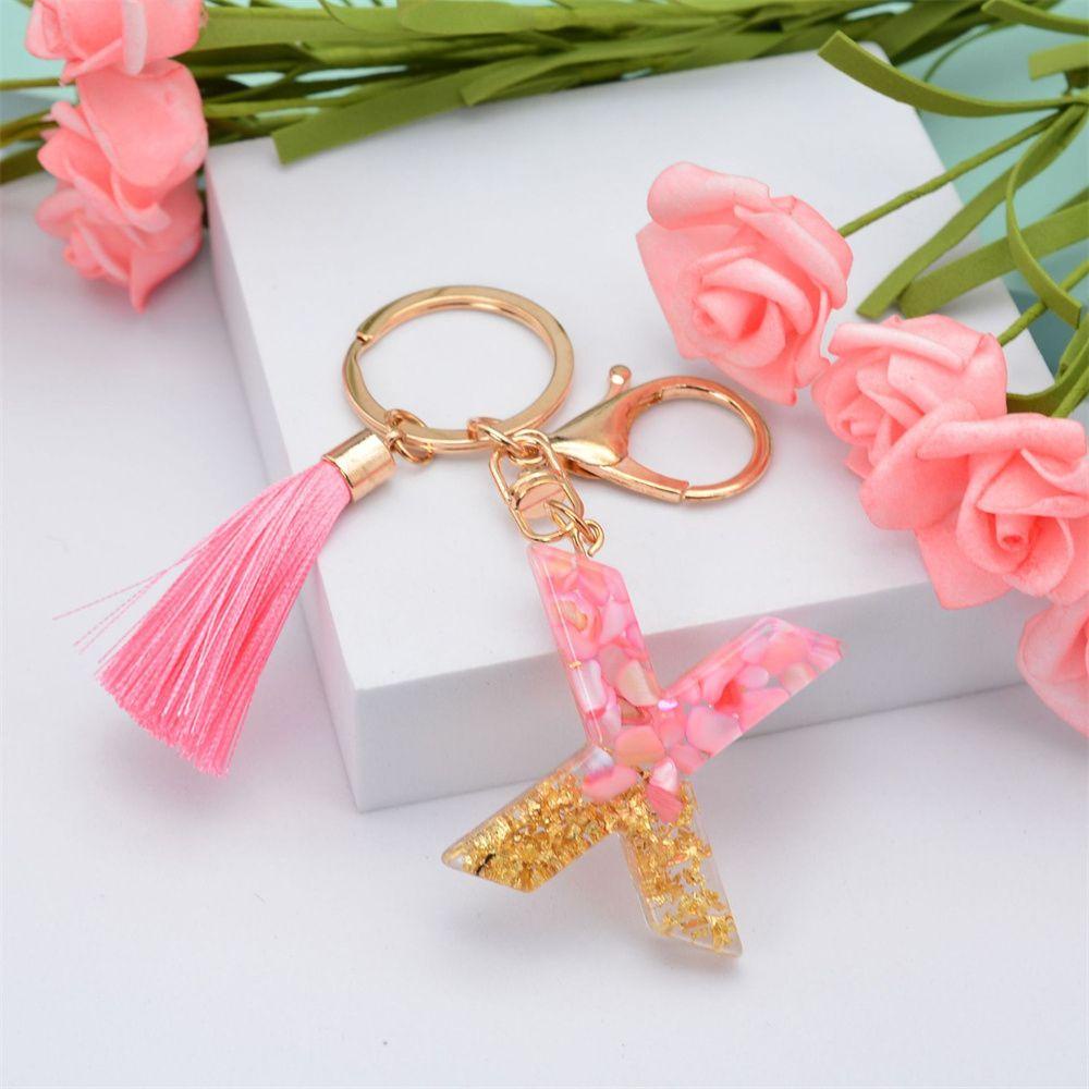 Lanfy 26huruf Gantungan Kunci Lucu Resin Jumbai Liontin Ornamen Perhiasan Mobil Keyring Alphabet Key Chain