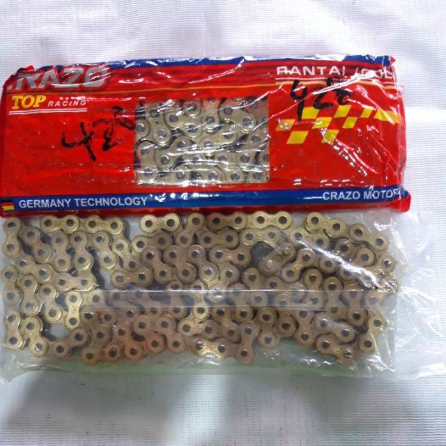 Rantai gold ukuran 428 -130L.Rantai 428 panjang 130 mata warna gold