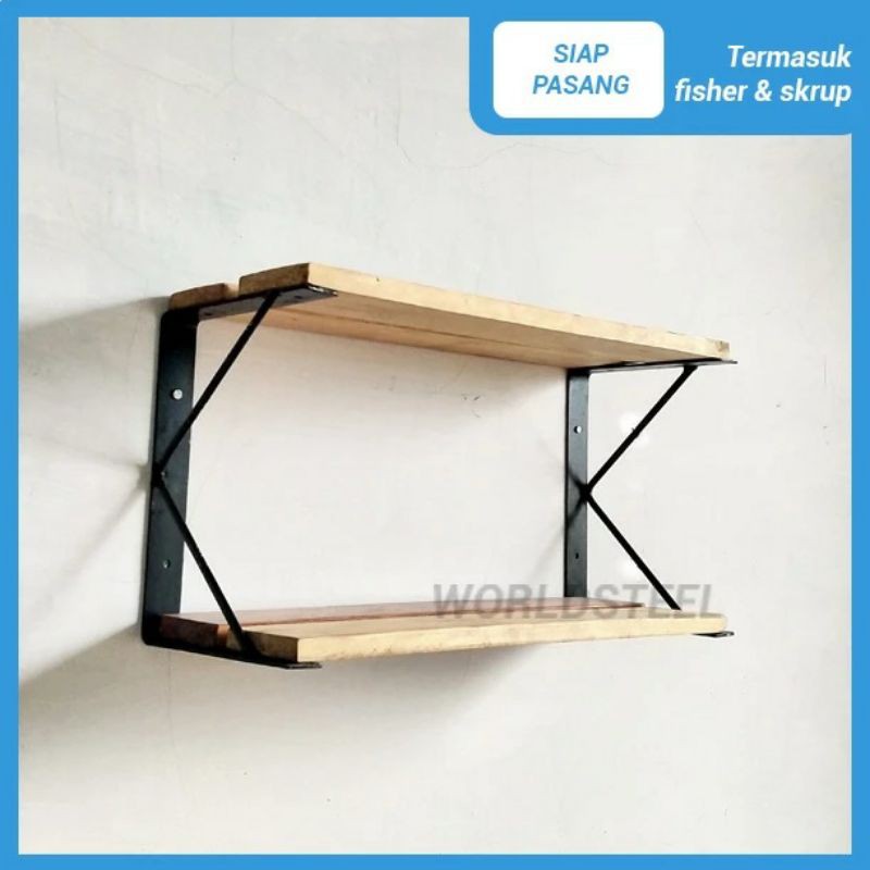 Rak Dinding Kayu Gantung Buku Bunga Serbaguna  Minimalis Ambalan Kayu Asli Retro Murah