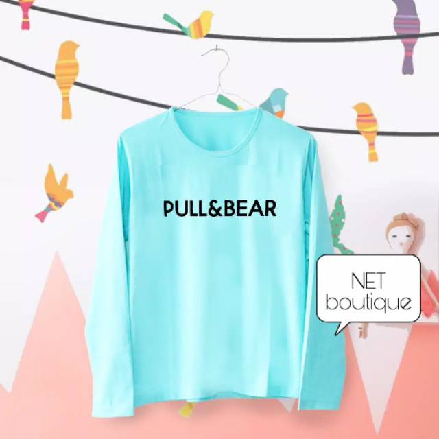 NET - Tumblr Tee / T-Shirt / Kaos Wanita Lengan Panjang Pull & Bear Warna Hijau Tosca