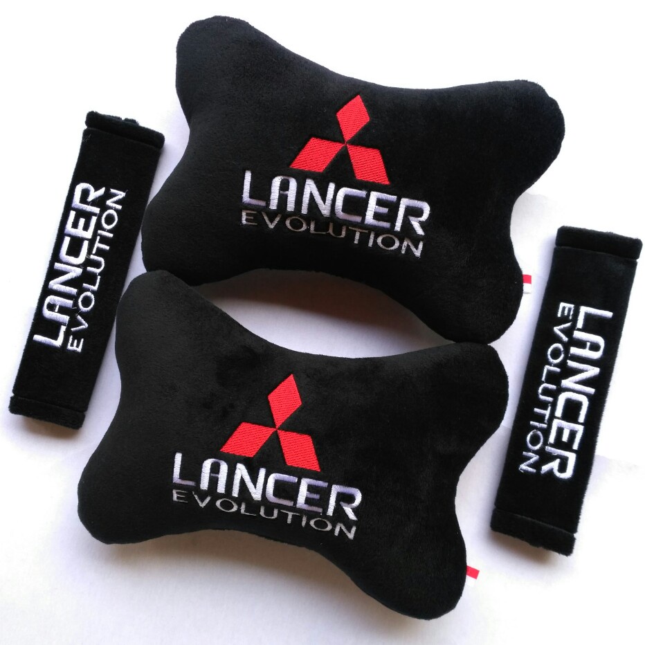 Bantal Headrest Sandaran Leher Mobil Logo Lancer Evo