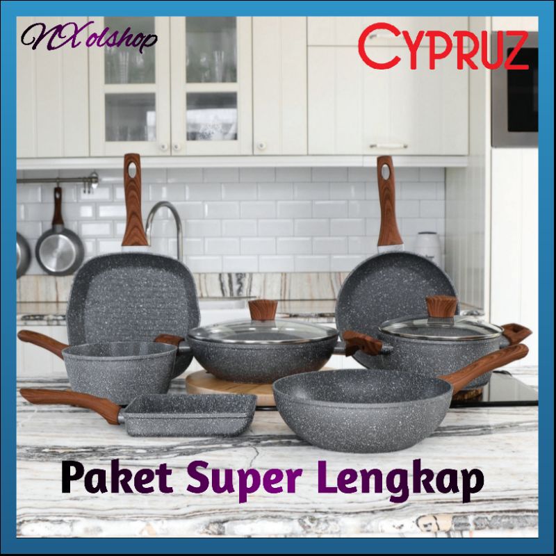 Cypruz - Paket  Super Lengkap Panci Cypruz Set Cookware Marble Wajan